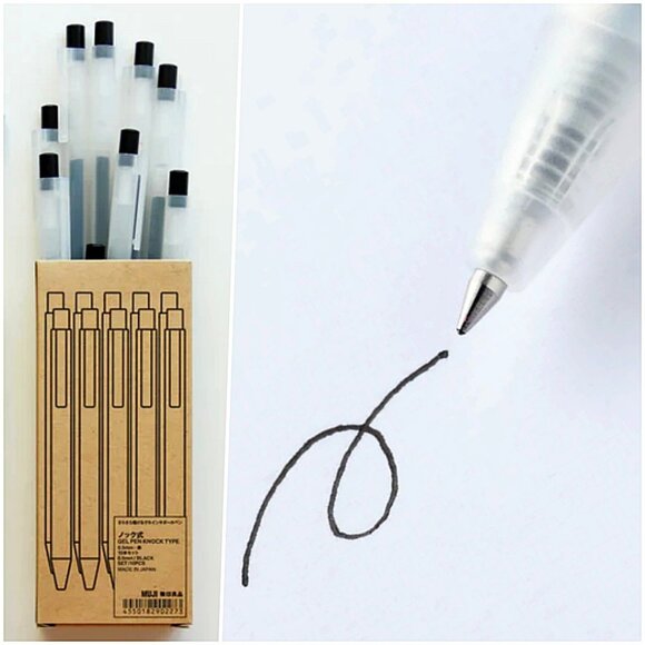 MUJI Smooth Gel Ink Black Ballpoint Pen 0.5mm Writing Sketching 10 pcs Set Japan - Picture 1 of 4